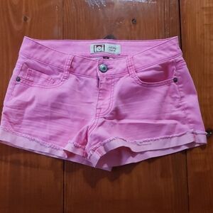 Lei Pink Denim Low-Rise Frayed Hem Shorts